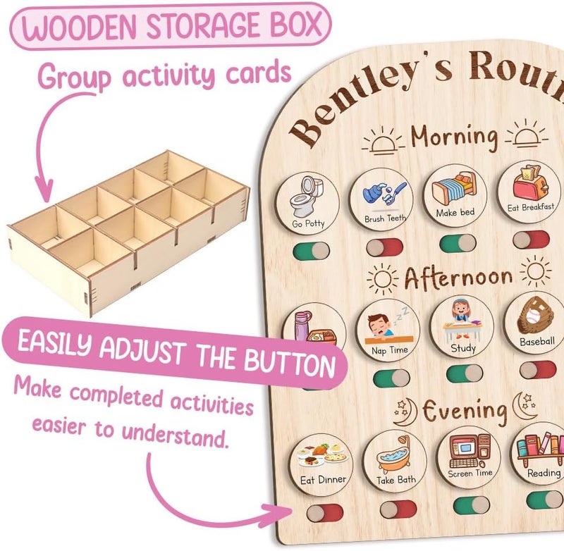 TinyKidz Store Daily Routine Chart for Kids, Visual Schedule, Routine Chart for Toddlers 3-5, Morning Bedtime Routine Chart for Toddlers, Wooden Chore Chart for Kids - Image 4